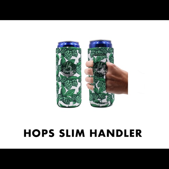 Green Hops Slim Handle Cold Can Coozie 12-16oz - Picture 3 of 4